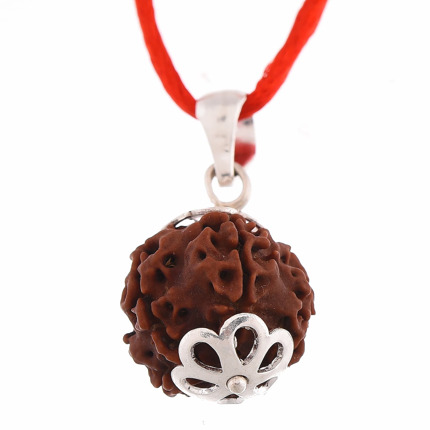 Amorfos® Silver 4 Mukhi Nepali Rudraksha Pendant (Brown)